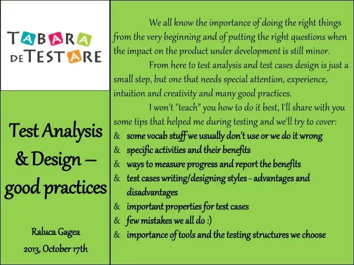 PPT Test Analysis & Design good practices PowerPoint Presentation