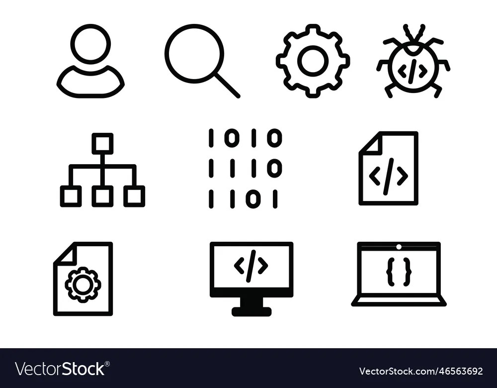 Computer programming icon set coding software web Vector Image