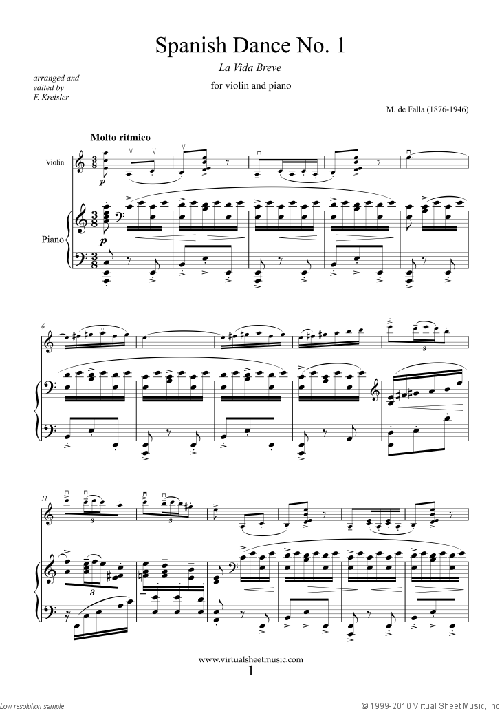 Spanish Dance No. 1 (La Vida Breve) sheet music for violin and piano