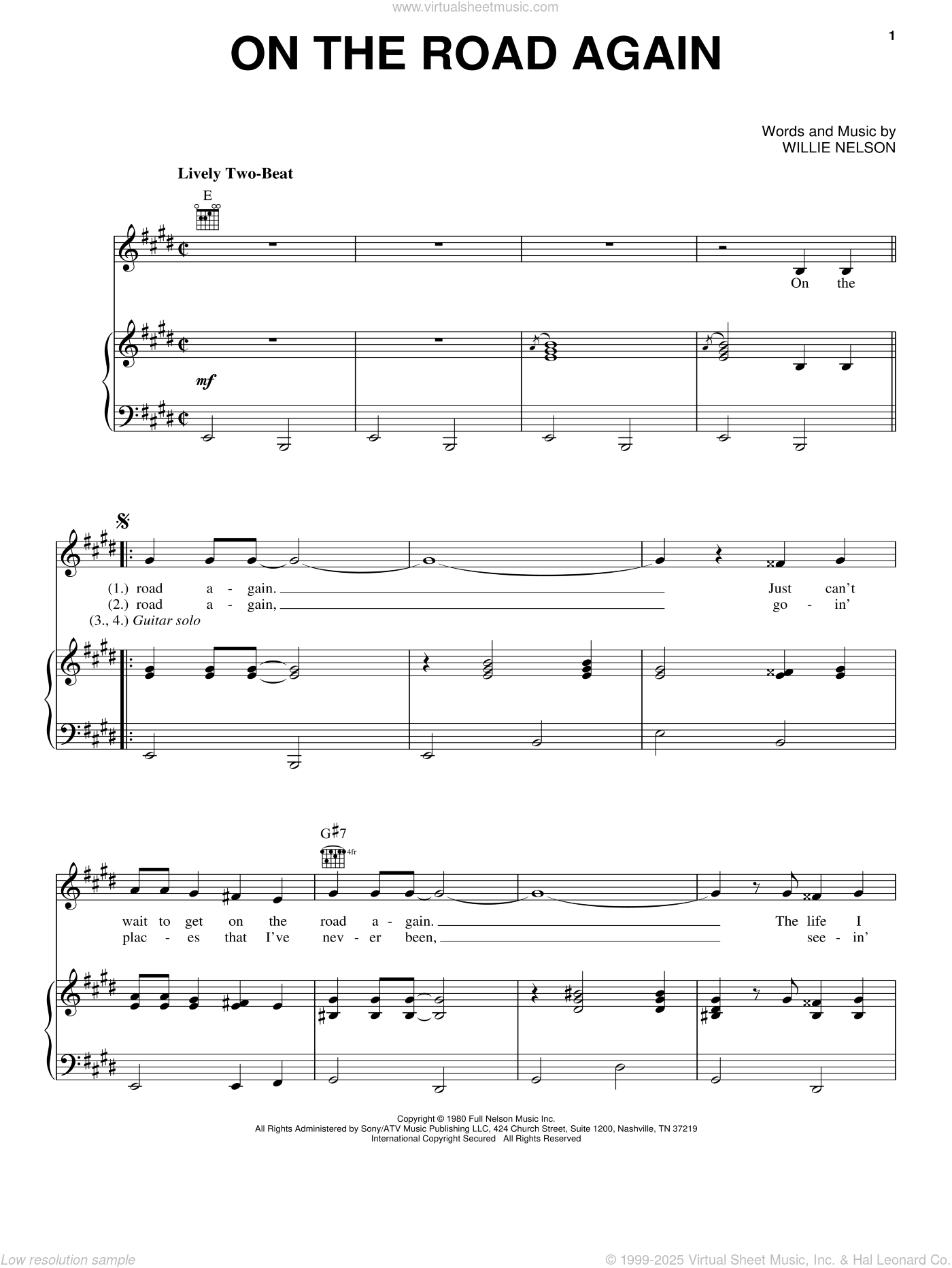 Nelson On The Road Again sheet music for voice, piano or guitar