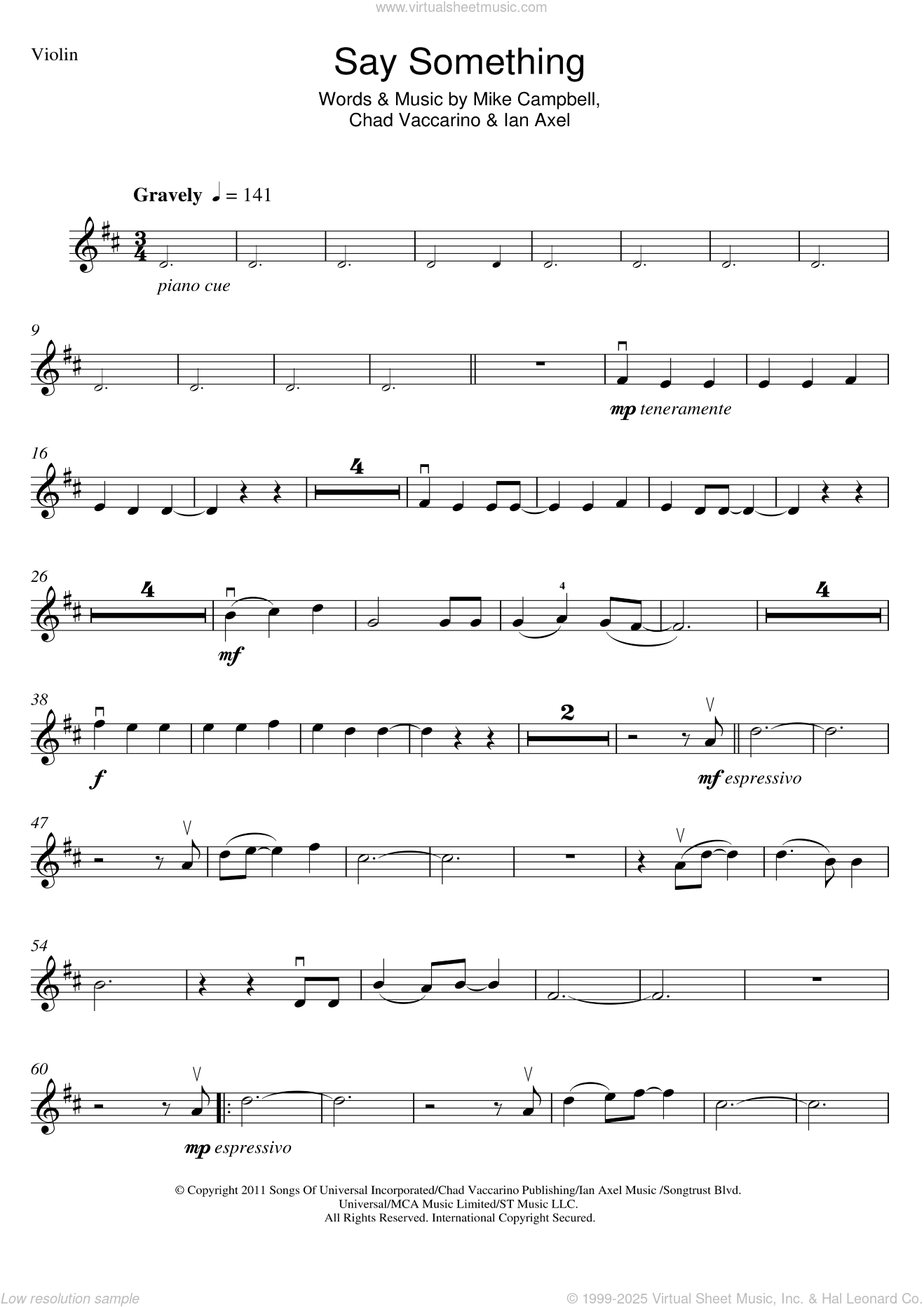 World Say Something sheet music for violin solo [PDF]
