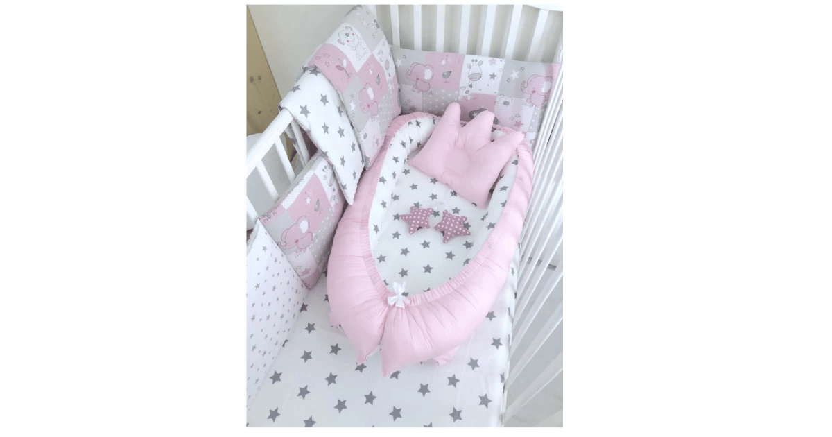 Newborn Baby Bedding Set, Pink and White with Grey Stars