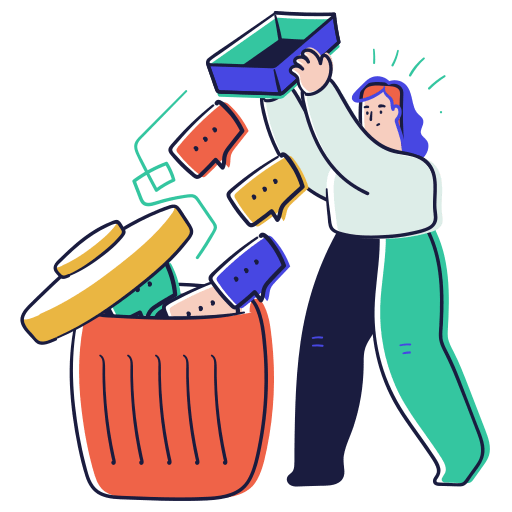 Delete, trash, bin, garbage, comment, message, clear illustration
