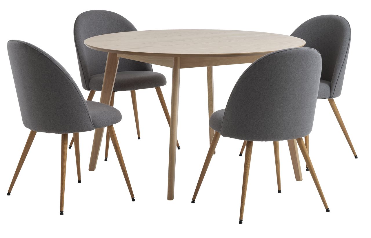KALBY D120 table oak + 4 KOKKEDAL chairs grey/oak JYSK