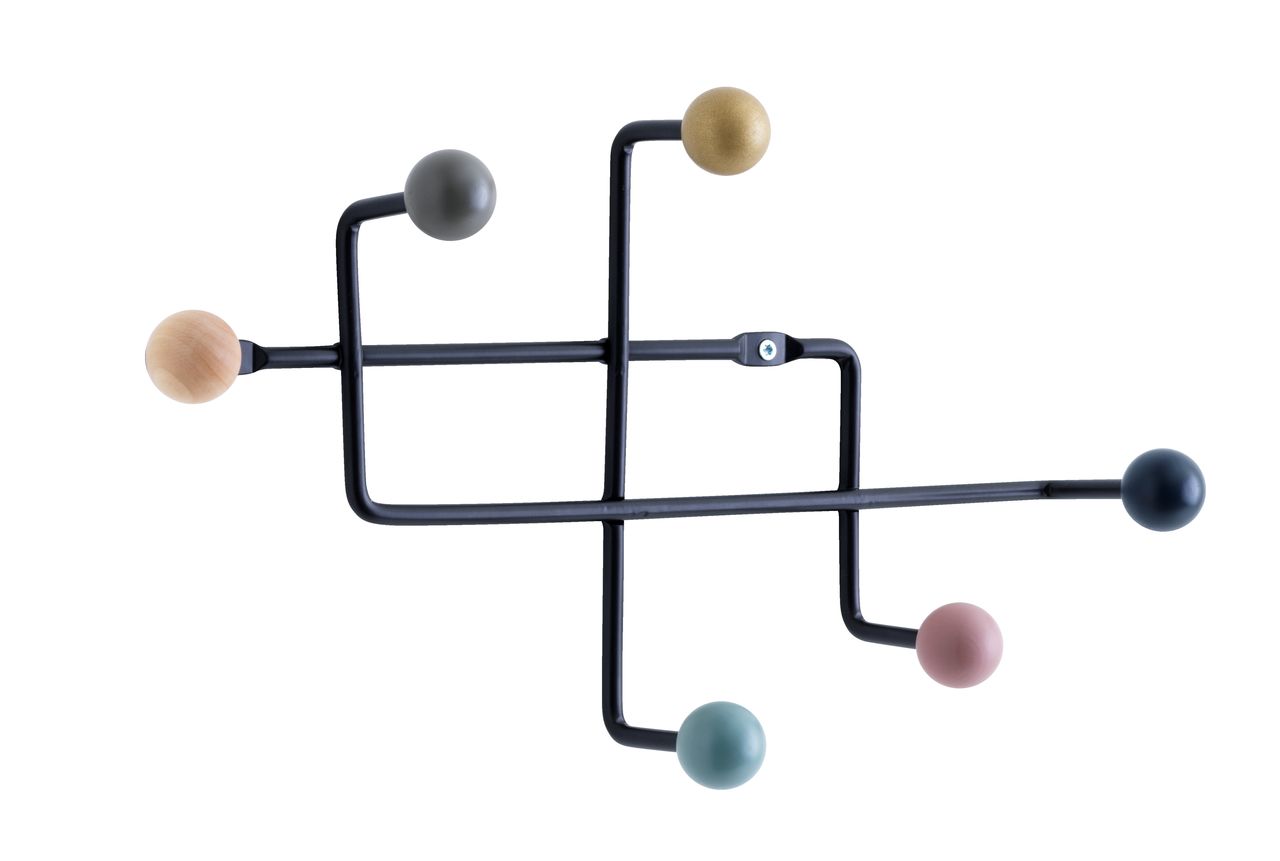Coat rack GAMBY 6 coloured hooks/black JYSK