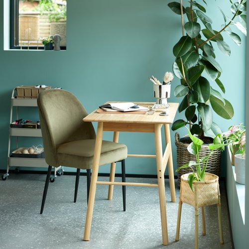 Dining chair VASBY velvet olive/black JYSK