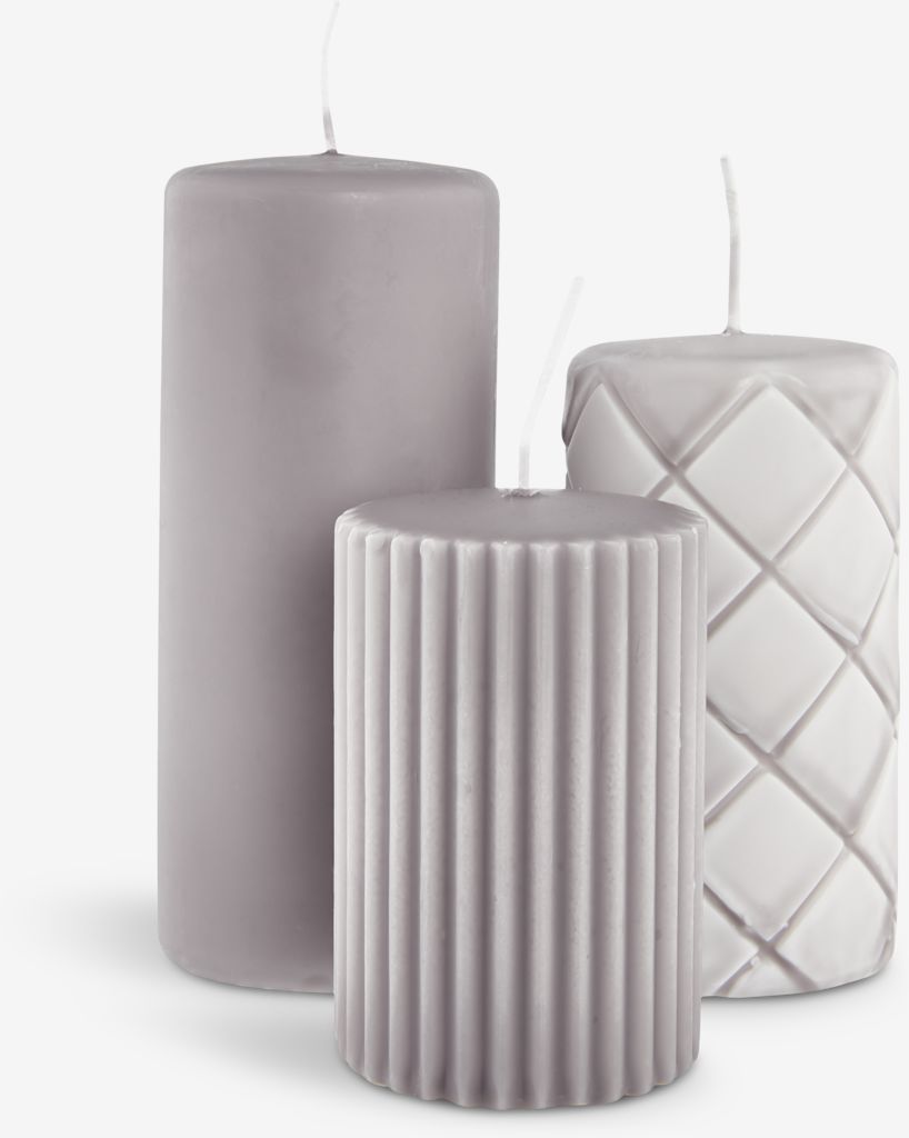 Pillar candle ALFRED grey set of 3 JYSK