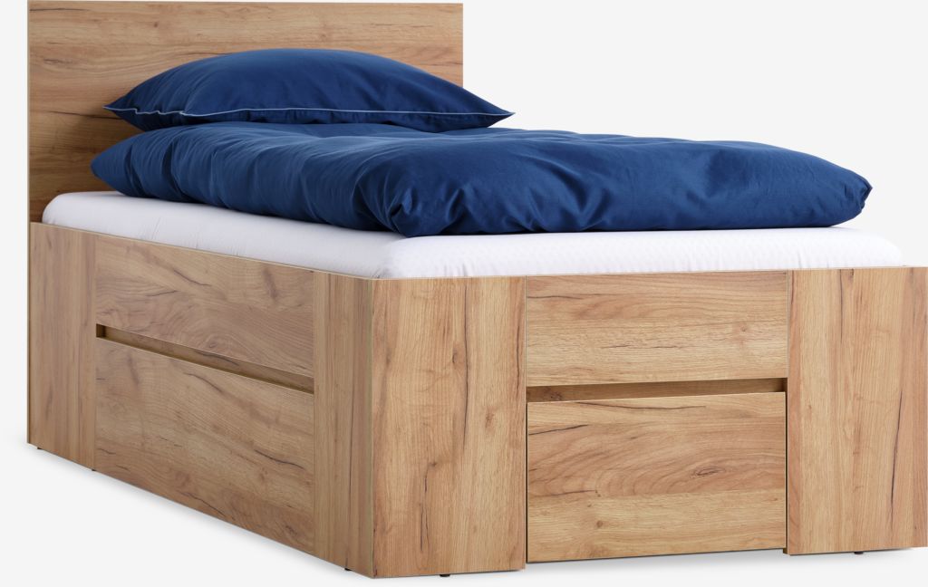 Bed frame LIMFJORDEN Single 2 draw. natural oak colour JYSK