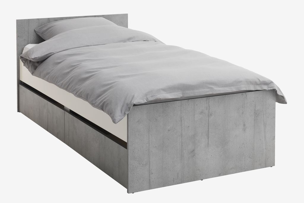 Bed w/storage BILLUND Single white/concrete JYSK