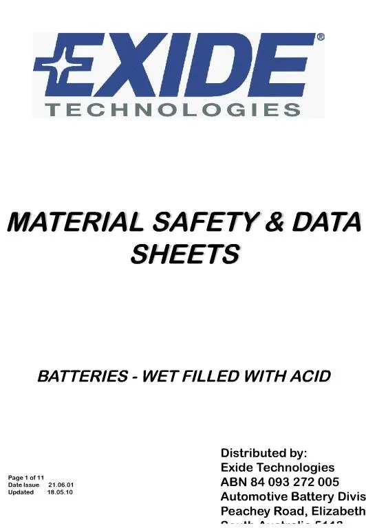 PPT MATERIAL SAFETY DATA SHEETS BATTERIES WET FILLED WITH ACID