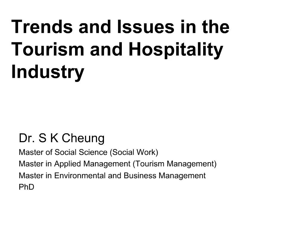 PPT Trends and Issues in the Tourism and Hospitality Industry