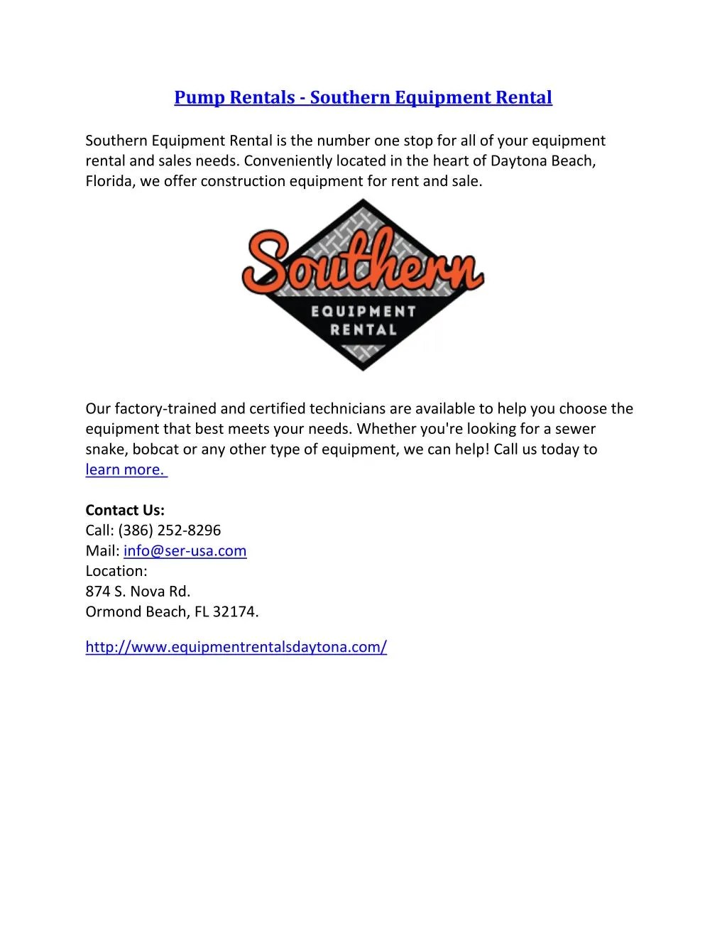 PPT Pump Rentals Southern Equipment Rental PowerPoint Presentation