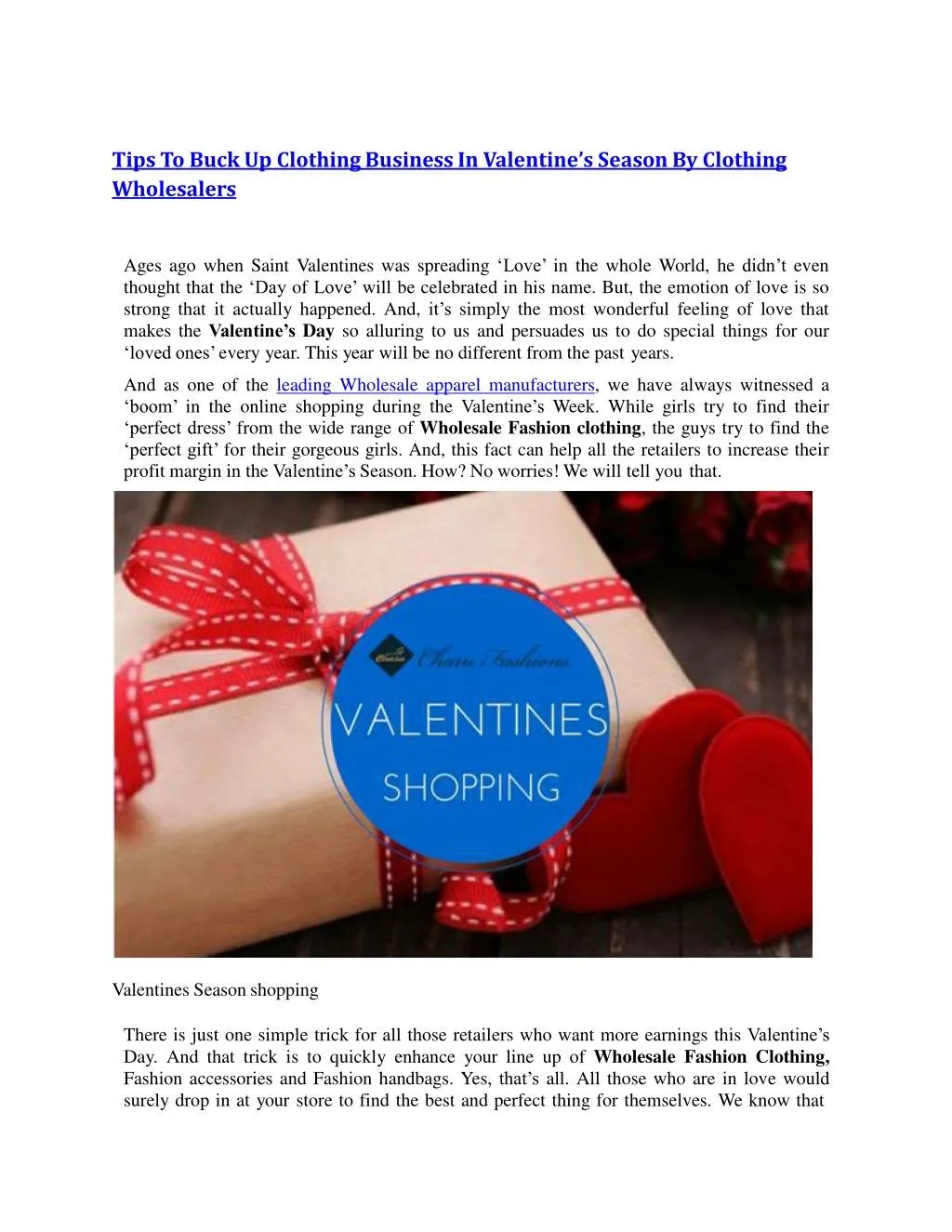 PPT Tips To Buck Up Clothing Business In Valentine’s Season By Clothing Wholesalers PowerPoint