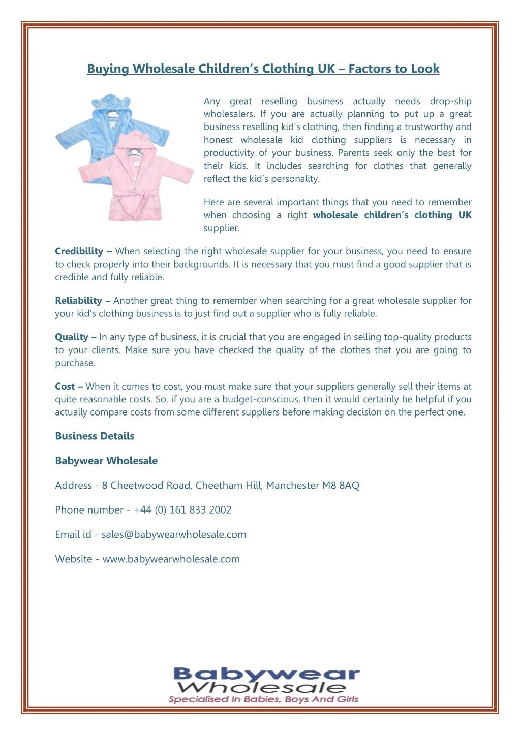 PPT Buying Wholesale Children’s Clothing UK Factors to Look