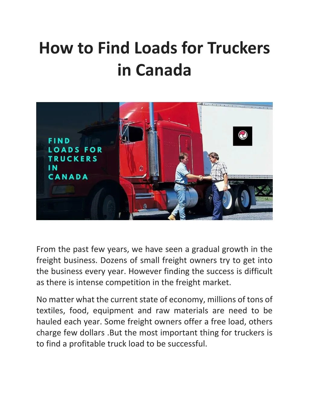 PPT How to Find Loads for Truckers in Canada PowerPoint Presentation