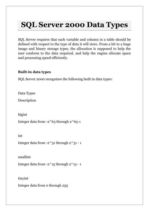 PPT Data Types used in SQL PowerPoint Presentation, free download