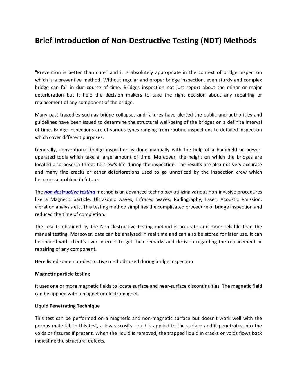 PPT Brief Introduction of NonDestructive Testing (NDT) Methods PowerPoint Presentation ID