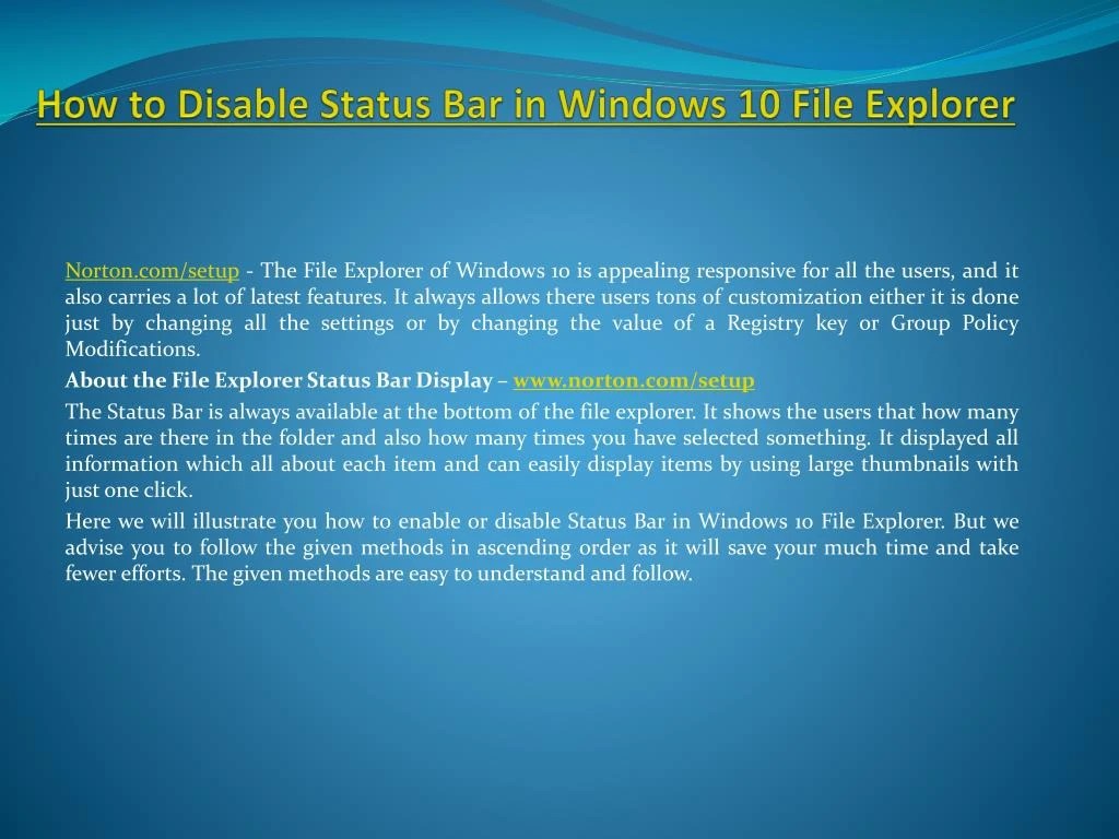 PPT How to Disable Status Bar in Windows 10 File Explorer? PowerPoint