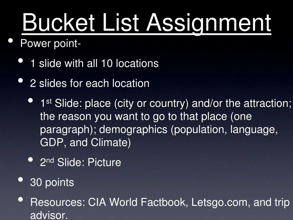 PPT Bucket List Assignment PowerPoint Presentation, free download