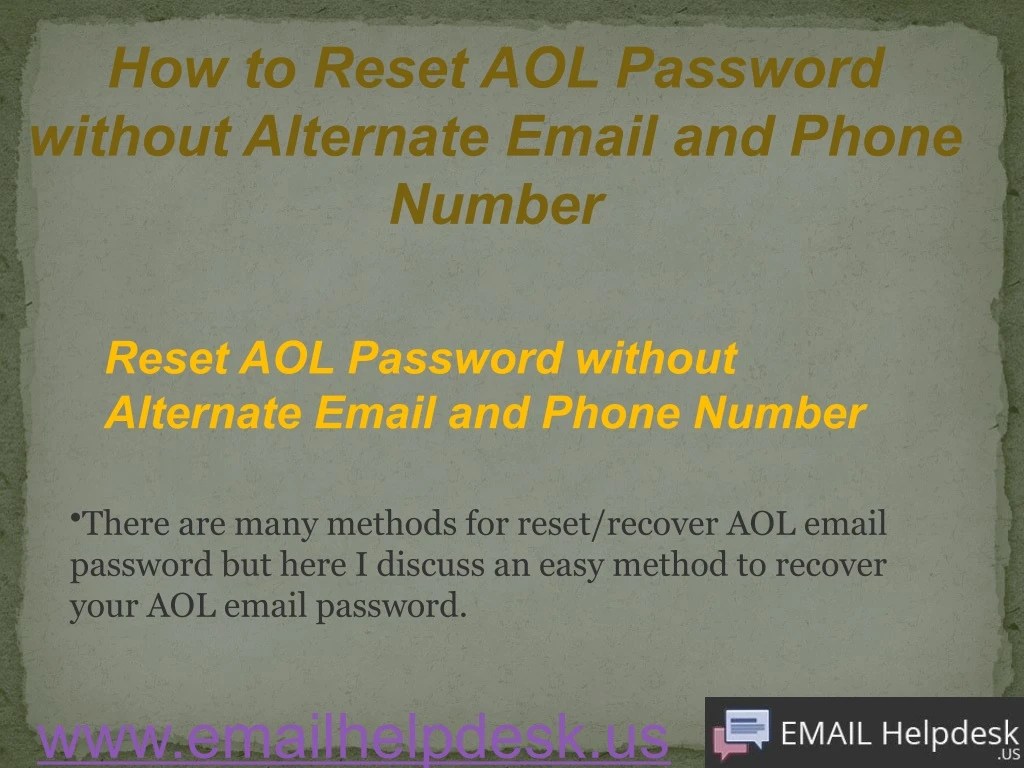 PPT How to Reset AOL Password without Alternate Email and Phone Number PowerPoint Presentation