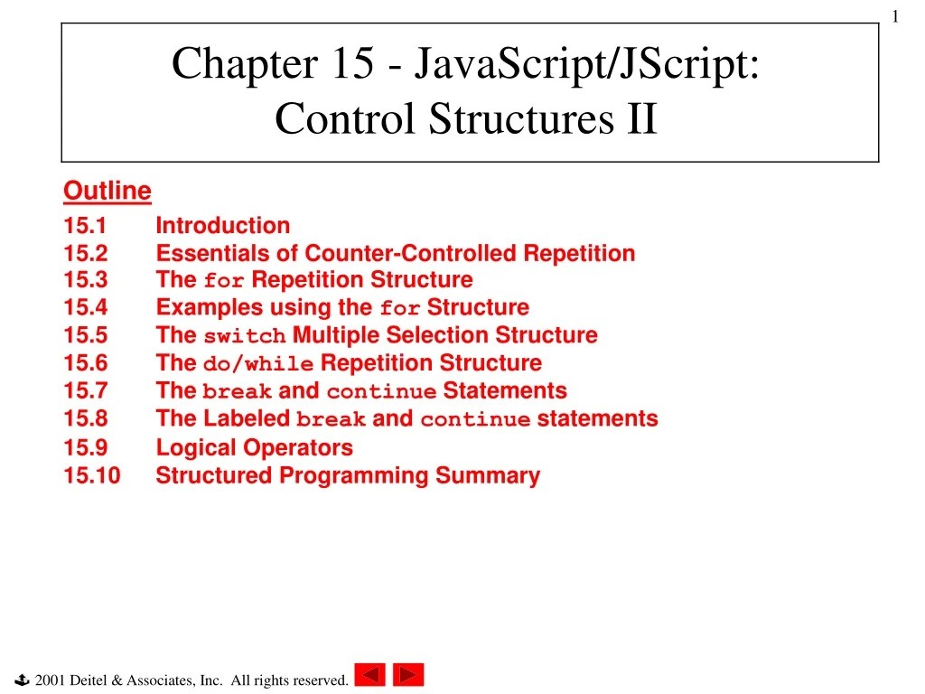 PPT Chapter 15 JavaScript/JScript Control Structures II PowerPoint