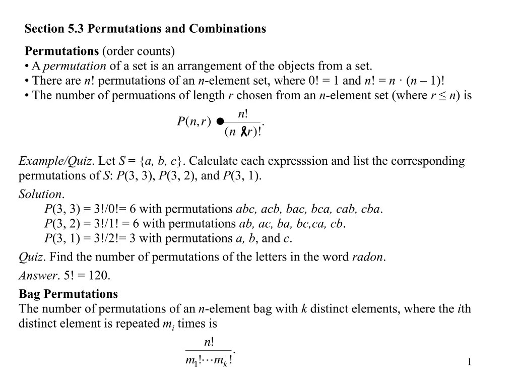 PPT Permutations and Combinations Examples and Formulas PowerPoint