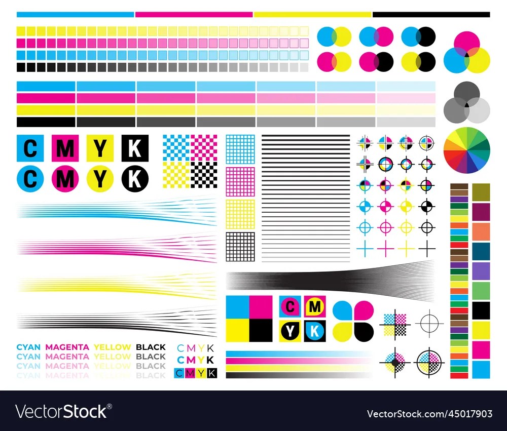 Cmyk print calibration with offset printing marks Vector Image