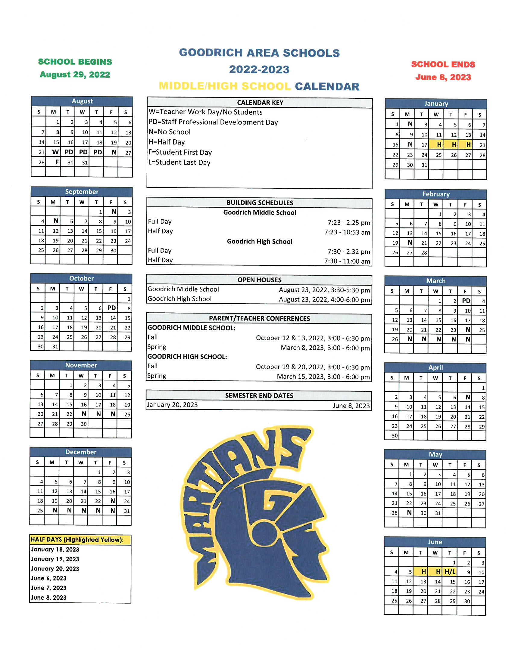 Goodrich School Calendar 26-27 Pdf
