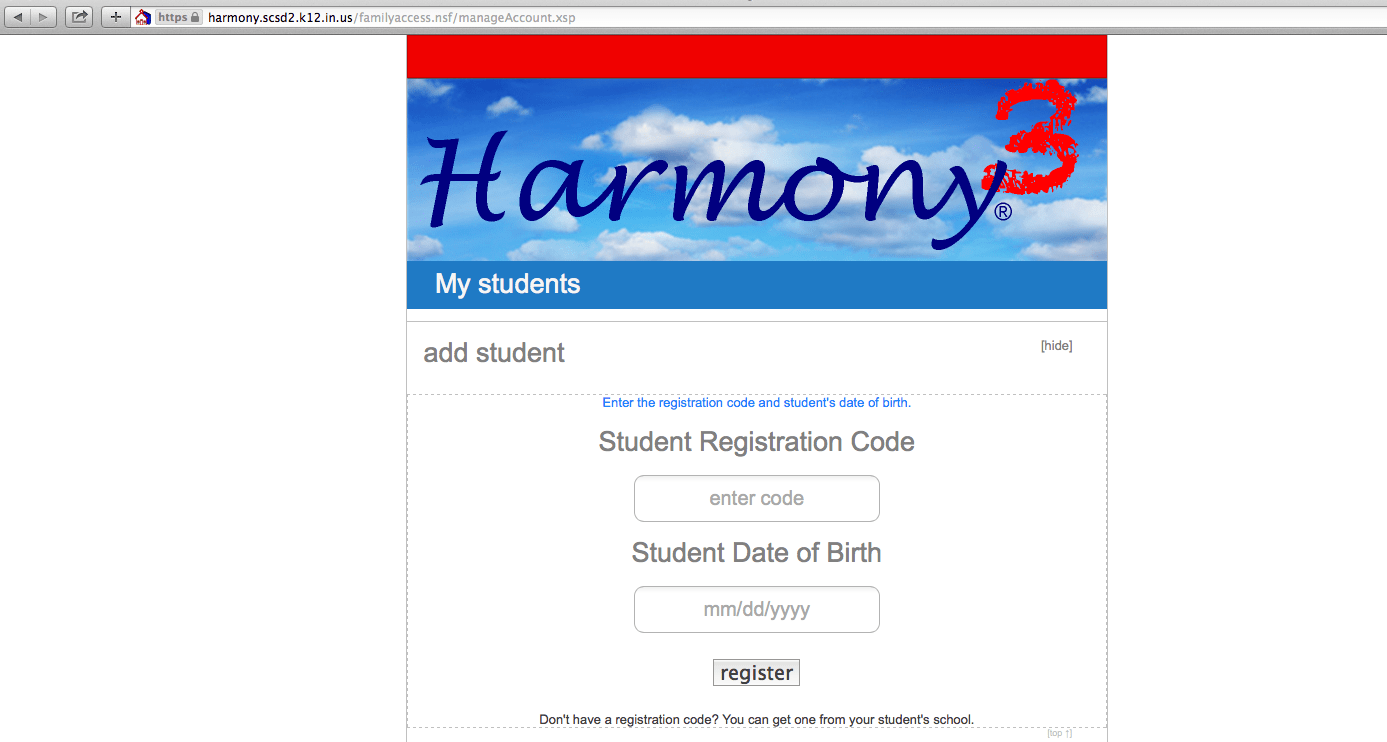Create Harmony Account Scottsburg Middle School
