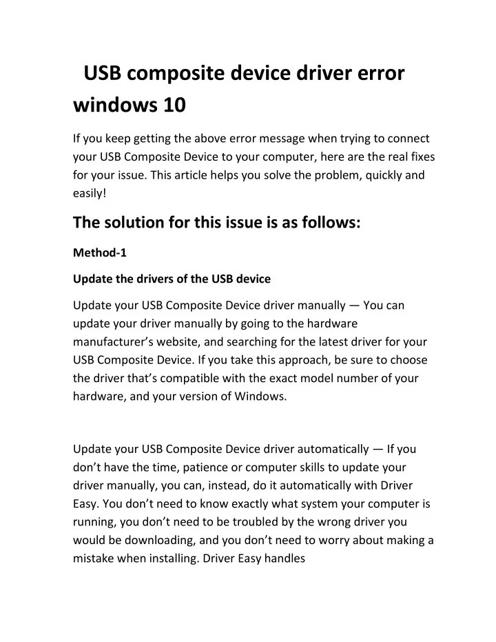 PPT usb composite device driver error windows 10 PowerPoint Presentation ID10092021