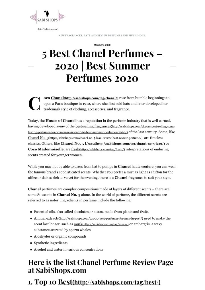 PPT 5 Best Chanel Perfumes 2020 Best Summer Perfumes 2020