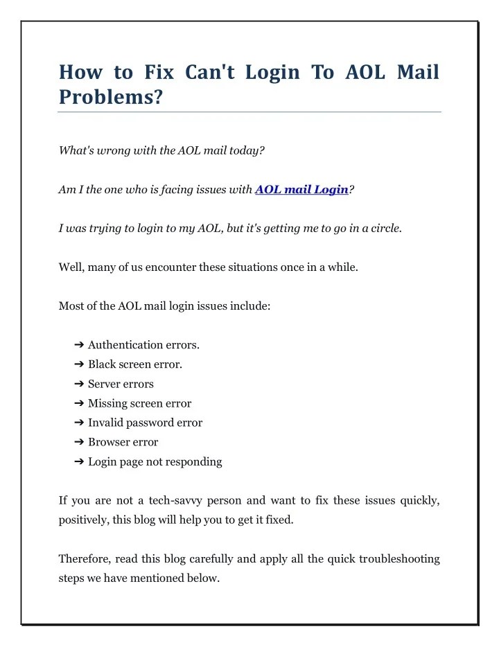 PPT How to Fix Can't Login To AOL Mail Problems? PowerPoint