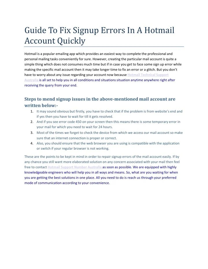 PPT Guide To Fix Signup Errors In A Hotmail Account Quickly