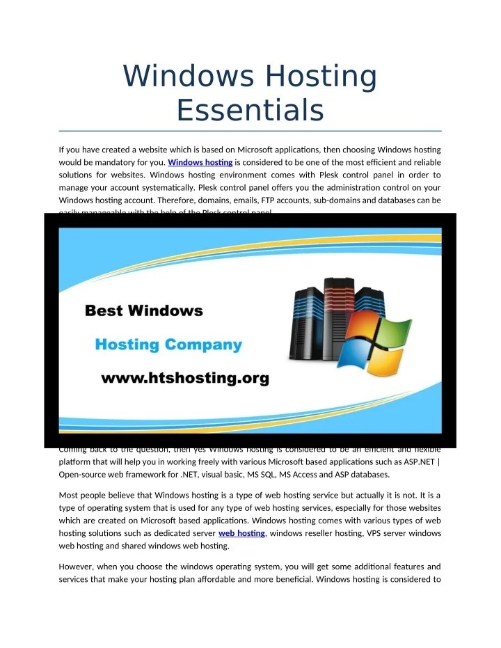 PPT Windows Hosting Essentials PowerPoint Presentation, free download