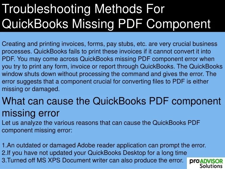 PPT Troubleshooting Methods For QuickBooks Missing PDF Component