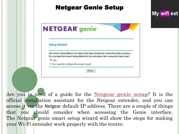 PPT Genie Smart Setup Wizard Download and Login Mywifiext