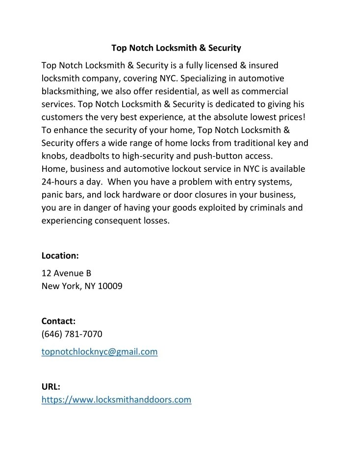 PPT Top Notch Locksmith & Security PowerPoint Presentation, free