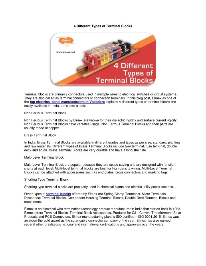 PPT 4 Different Types of Terminal Blocks PowerPoint Presentation