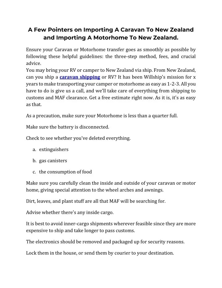 PPT A Few Pointers on Importing A Caravan To New Zealand and