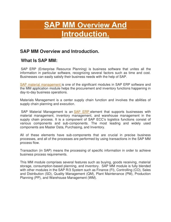 PPT Learn SAP MM Online SAP Material Management PDF SAP MM Module