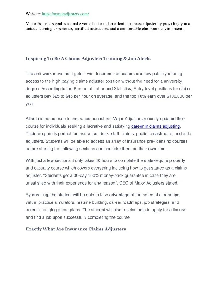 PPT Inspiring To Be A Claims Adjuster Training & Job Alerts PowerPoint Presentation ID11103896