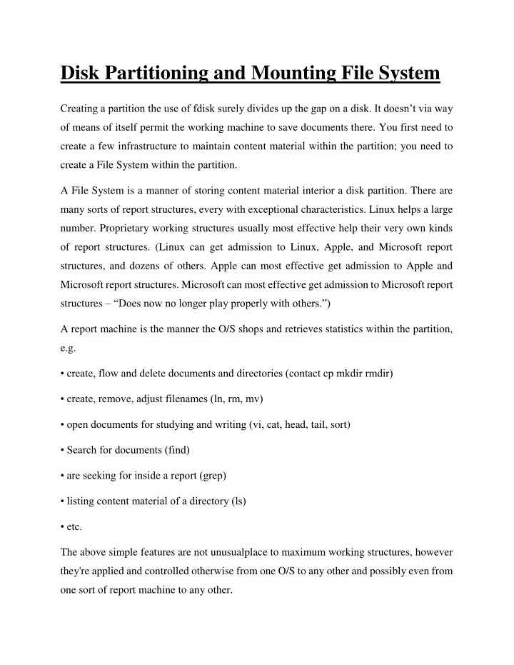 PPT Disk Partitioning and Mounting File System PowerPoint