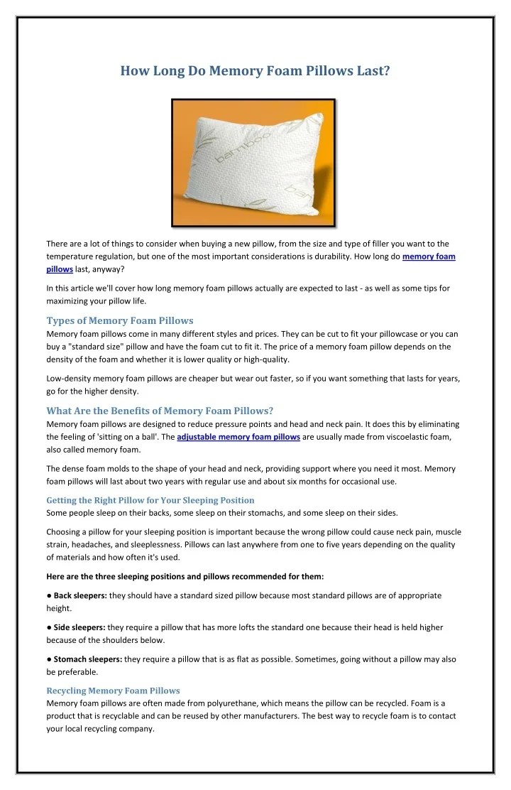 PPT How Long Do Memory Foam Pillows Last PowerPoint Presentation, free download ID11183899