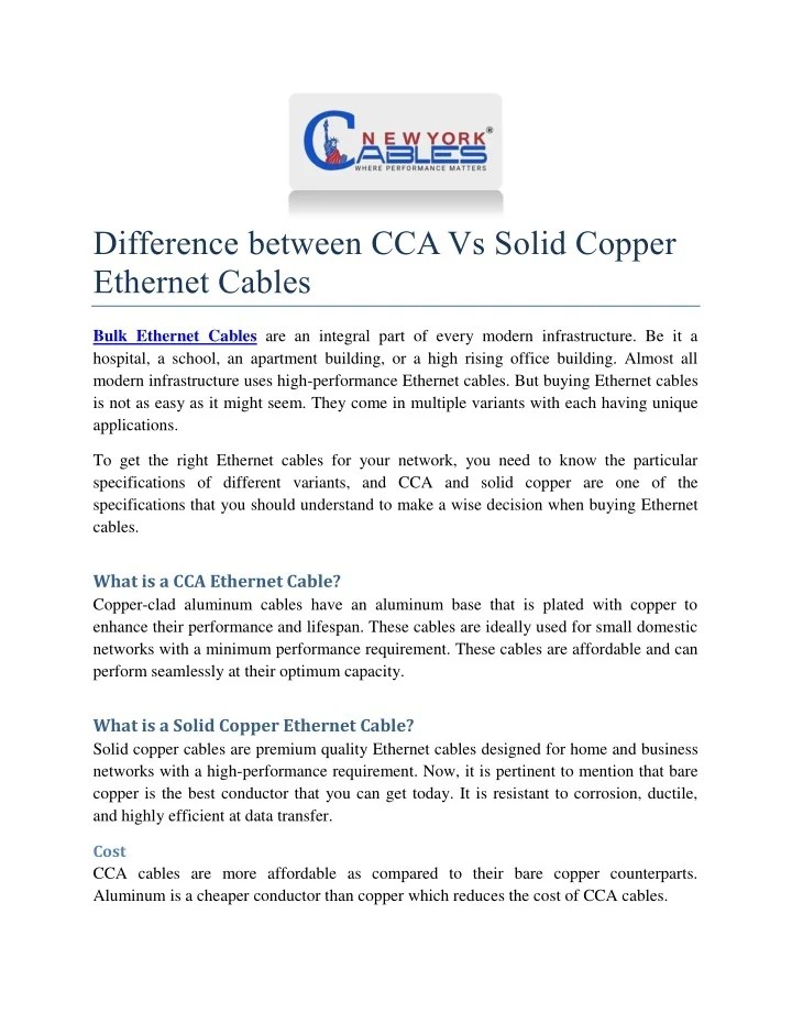 PPT Difference between CCA Vs Solid Copper Cables PowerPoint