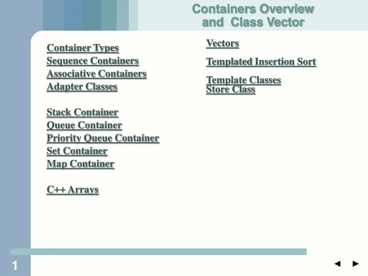 PPT Container Types Sequence Containers Associative Containers