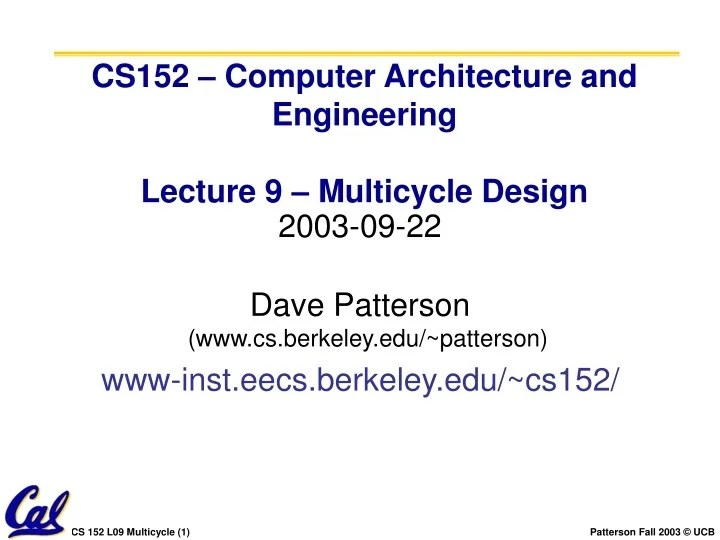 PPT CS152 Computer Architecture and Engineering Lecture 9