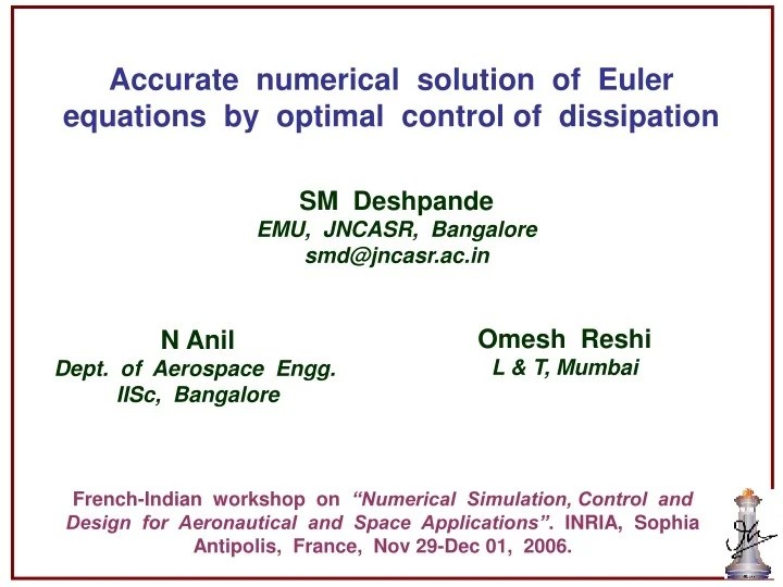 PPT Accurate numerical solution of Euler equations by optimal control