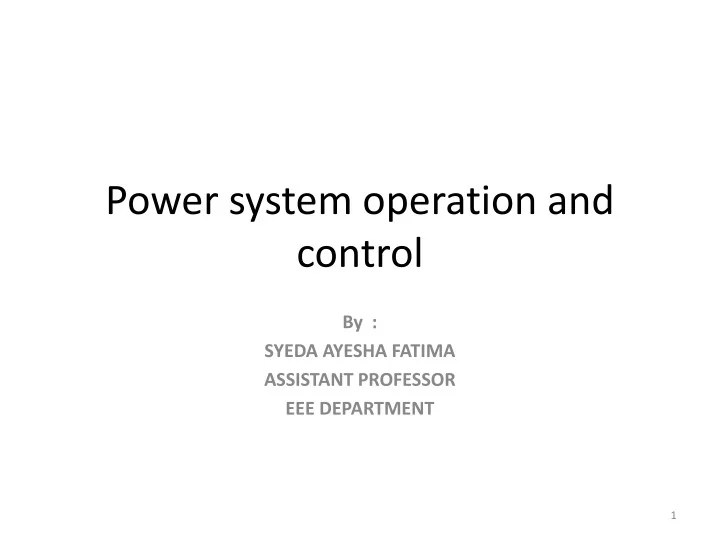 PPT Power system operation and control PowerPoint Presentation, free