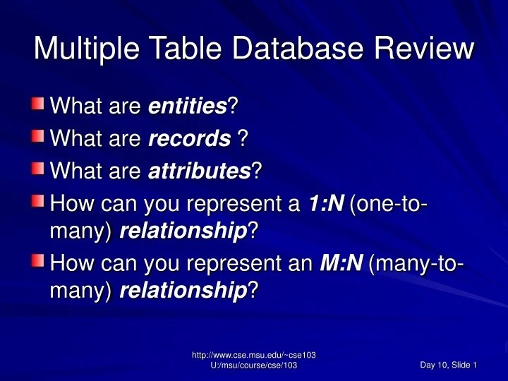 PPT Multiple Table Database Review PowerPoint Presentation, free