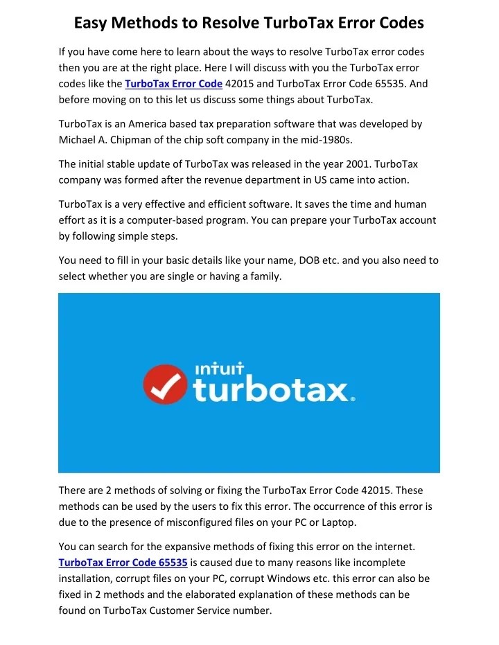PPT Easy Methods to Resolve TurboTax Error Codes PowerPoint